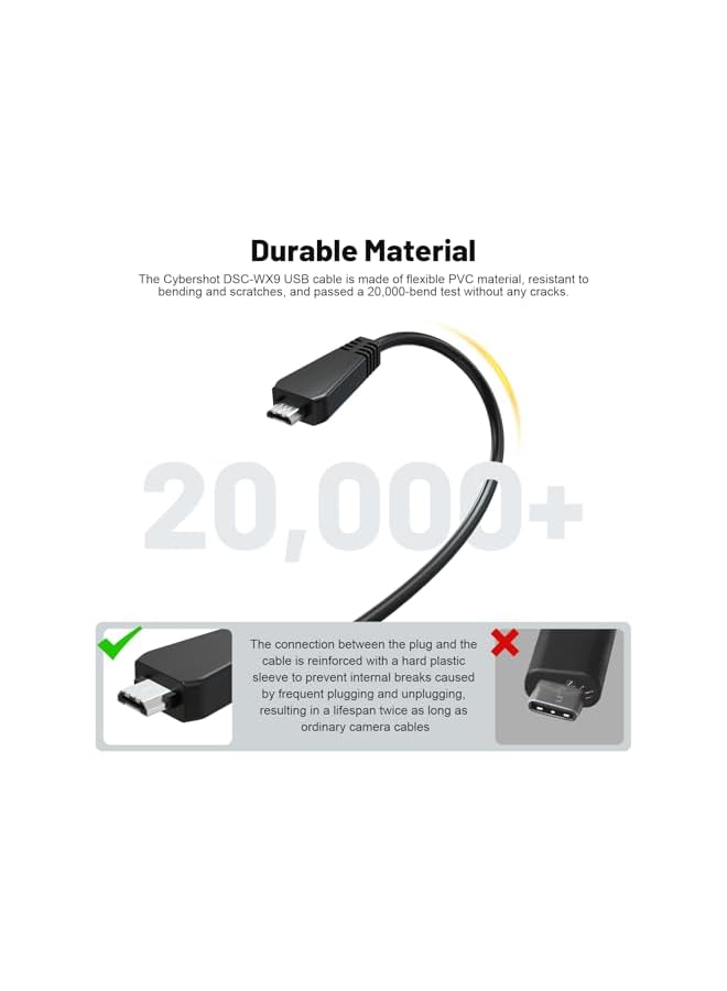 Green Tiger كابل USB VMC-MD3 من إيروركس متوافق مع كاميرا سوني سايبر شوت الرقمية DSC-W350 W360 W380 W390 W560 W570 WX7 WX9 WX30 H70 TX100 TX66 والمزيد، بطول 4.9 قدم - Image 5